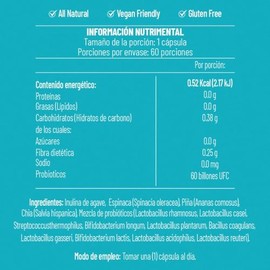 Alova | Probióticos 60 Billones + Enzimas Digestivas Naturales | 10 Cepas, Inulina de Agave + Superfoods (Chía, Piña, Espinaca) | 60 Cápsulas Veganas,