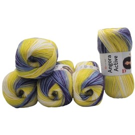 5 x 100 g YarnArt Angora Active Knitting Wool Multicoloured with Colour Gradient, 500 g Knitting Yarn with 25% Mohair, Colour Gradient Wool (Purple, Blue, Yellow, White 854)