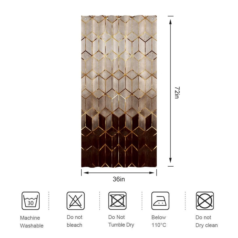 BIYSUC Ombre Brown Marble Shower Curtain Abstract Geometric Grid Cubic