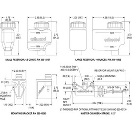 Wilwood 260-12389 Short Remote Side Mount Master Cylinder Kit 1-1/8" BorE