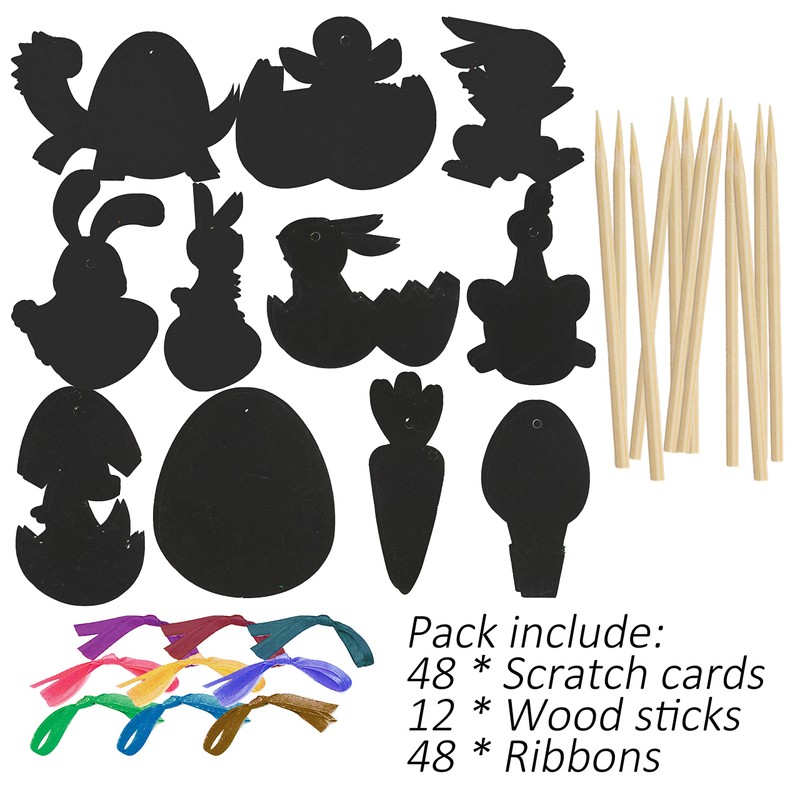 FINGOOO 48 pieces Easter Scratch Art for Kids Egg Scratch