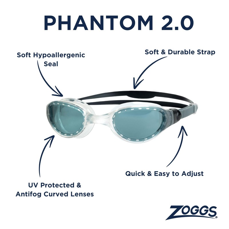 Zoggs Phantom 2.0 Clear Grey Tint Smoke