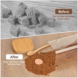 kmsuperb Brown Sugar Keeper Container 1300ml, Glass Jar with Lid and Spoon, Airtight Coffee Bean Storage, Includes 4 Terra Cotta Brown Sugar Savers for Softening, Perfect for Baking, Salt & Sugar