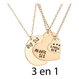 Deluxe Collar 3 En 1 Hermanas Dorado Joyeria