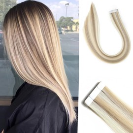 Tape in Hair Extensions 20 Inch, 10pcs/pack, Premium Synthetic Fiber, Invisible Tape Hair Extensions, Easy to Apply, Heat Resistant, Natural Look, Great for Styling, Thick & Full Hair （18/613）
