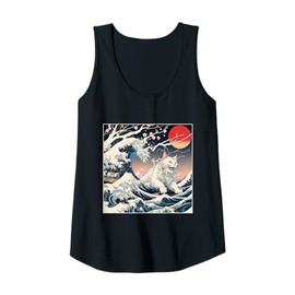 Womens Wave Cat Tsunami Catzilla Japanese Art Funny Cat Gifts Tank Top