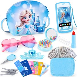 Play Purse for Little Girls, Toddler Kids Toy Purse with Accessories, Pretend Play Makeup Set, Crossbody Bag, Wallet, Fake Keys, Birthday Christmas Princess Gifts Toys for Girls Ages 3 4 5 6 Year Old