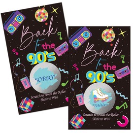 Haizct 50 Pack Back to The 90s Theme Scratch Off Game, Retro Earphone Roller Skate Scratch Card for Baby Shower Birthday Party Lottery Group Games Enterprises Activity, Baby Shower Activity and Idea