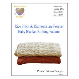 Peach Unicorn Designs Knitting Patterns for Baby Blankets x 2, Rice Stitch & Diamonds are Forever, Double Knit DK Yarn, Beginner Knit & Purl Patterns, A5 Booklet