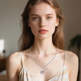 CUPENDA Wood Guitar Necklace 925 Sterling Silver Guitar Punk Pendant Wooden Music Hip Hop Jewelry for Women Men Bff