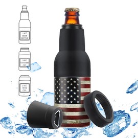 Stepstall 14 oz. Beer Bottle and Can Cooler with Beer Opener,3 in 1 Can Cooler, Slim Can Beer Bottle Insulators Holder, Double Walled Stainless Steel Insulated Can Cooler for Beer,Soda