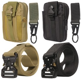 KEESIN 2 PCS Tactical Belt & Molle Pouch & Snap Hook 49"x1.5" Nylon Military Belts with Heavy Duty Quick Release Metal Buckle,Waist Work Belts for Men/Women Outdoor Sports Camping Hunting