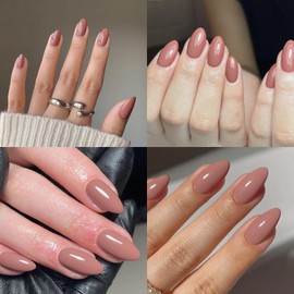 Lifextol 120pc Brown Almond Press on Nails Short Fake Nails Press ons for Women Acrylic Nails Press on Nails&Glue Tabs, Short Brown Press on Nails Almond False Nail Tip Stick on Artificial Fingernail