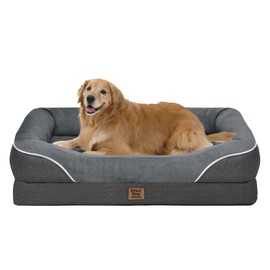 Washable Orthopedic Large Dog Bed - Removable Orthopedic Foam Dogs Beds with Bolsters Waterproof Large Dog Bed and Non-Slip Bottom Extra Large Dogs Beds Sofa