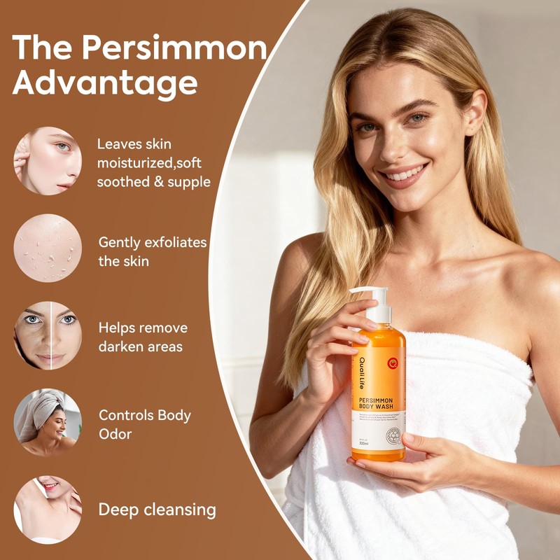 QualiLife Persimmon Body Wash for Old People Smell, Natural Deodorant