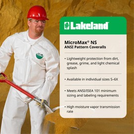 Lakeland MicroMax Contractor Protective Disposable Coverall from Dirt, Grease and Grime Cleaning Work, Zipper Closure, Elastic Wrist and Ankle, White, Medium (25 Pack)