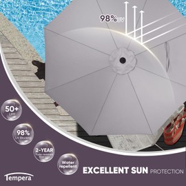 Tempera 10ft Patio Market Outdoor Table Umbrella with Push Button Tilt and Crank,Large Sun Umbrella with Sturdy Pole&Fade Resistant Canopy,Easy to Set, Grey