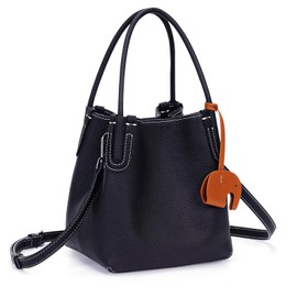 Leather Bucket Bags for Women Small Crossbody Bags Vintage Trendy Tote Bag Mini Handbags Vegetable Basket Shoulder Bag (Black)
