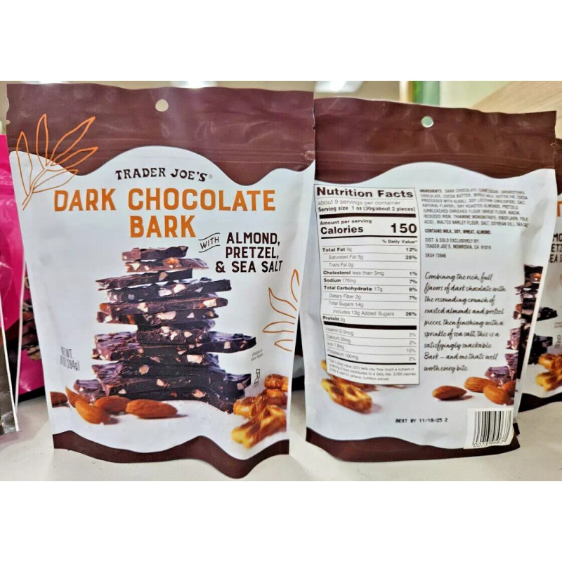 Trader Joe’s Dark Chocolate Bark with Almonds Pretzel & Sea