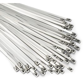 Metal Zip Ties 11.8 inch 100pcs 304 Stainless Steel Zip Ties Heavy Duty Multi-Purpose Self-Locking Cable Ties for Machinery, Vehicles, Exhaust Wrap, Farms, Pipes, Roofs, Cables, and Outdoor Fence