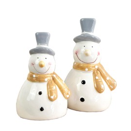 Alfie Francis Set of 2 White Ceramic Snowmen Ornaments/Figurines Christmas Decorations