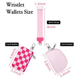 WRIGAEL Wristlet Wallets for Women Ladies Teen Girls Female Credit Card Holder Wallets Cute Aesthetic Unique Modern Cardholder Purse Keychain Zipper, Hot Pink Plaid
