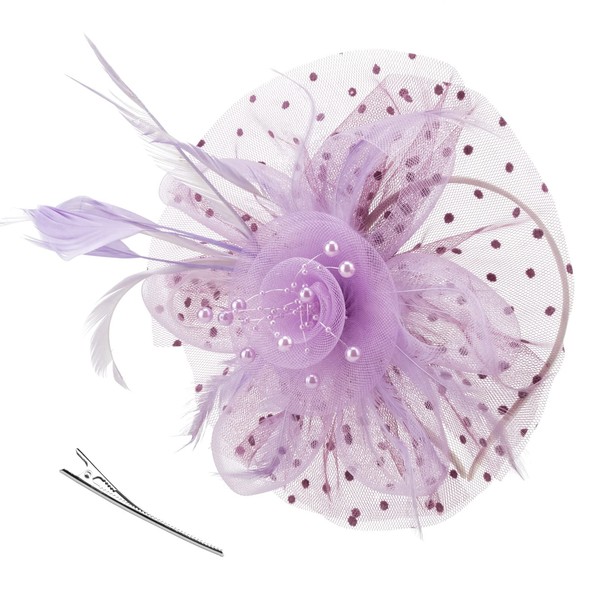 DRESHOW Fascinators Hat Flower Mesh Ribbons Feathers on a Headband