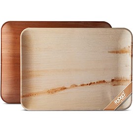 FOOGO Green 10 Disposable Palm Leaf Serving Trays | Large 14x10 inch (35x25cm)|Platters Starters Wedding Parties |Like Wooden Plates Hot Food Trays |Eco Friendly Biodegradable Food Trays