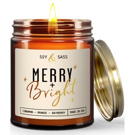 Christmas Candles Scented – ‘Merry & Bright’ Soy Christmas Candle, w/Cranberries, Cinnamon & Orange - Infused with Essential Oils I Holiday Candles I 9oz, 50Hr, Made in USA