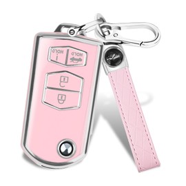 MILD EAST for Mazda Key Fob Cover, 4 Buttons Remote Car Key Cover Compatible with Mazda 3 6 8 CX-3 CX-5 CX-7 CX-9 Miata MX-5 RX-8 (Silver-Pink)