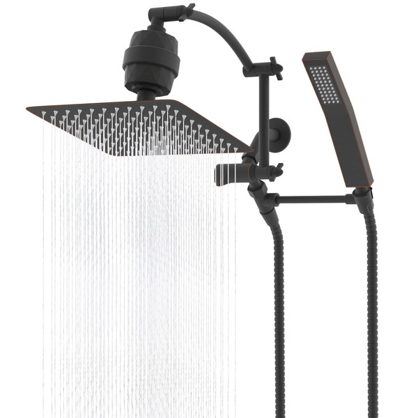 Hibbent Metal 10'' Filtered Rainfall Shower Head with Handheld Combo,