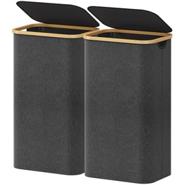 Lifewit 100L Laundry Basket with Lid, Clothes Hampers for Laundry with Bamboo Handles and 2 Removable Laundry Bags, Large Foldable Laundry Hamper for Bedroom, Bathroom, Dorm, Laundry Room, Dark Gray