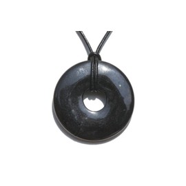 La Boite à Cailloux Shungite Donut Pendant 3cm, Leather, Shungite