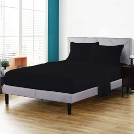 100% Egyptian Cotton Fitted Sheet 200 Thread Count Hotel Quality Soft & Crisp Cotton Caravan Campervan Bed Fitted Sheet (Black, King)