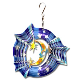 LJlifArt Wind Spinner Moon and Star 6 inches 3D Stainless Steel Mandala Decor Laser Cut Metal Art Geometric Pattern Hanging Wind Spinner Kinetic Yard Art Decorations Indoor/Outdoor Decor