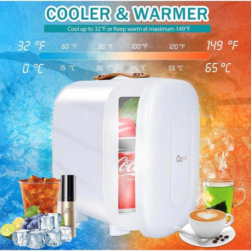 CAYNEL Mini Fridge Portable Thermoelectric 4L/6 Can AC/DC Cooler and