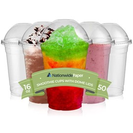 Nationwide Paper Strong Smoothie Cups with Dome Lids 16oz 50pcs for Smoothies, Milkshakes & Thick Drinks Recyclable and Reusable(455ml)