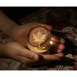AWARDSEN 60 mm Maple Leaves Glass Ball Decoration, Autumn Crystal Ball, Glass Ball Decorative Paperweight, Glass Ball Decoration