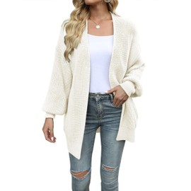 Jhsnjnr Women's Fashion Chunky Knit Cardigan Open Front Long Sleeve Oversized Sweaters Outwear Beige