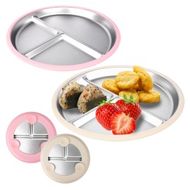 Pack of 2 Stainless Steel Plates with Suction Cup, 23 x 23 cm Baby Plate with Suction Cup, Stainless Steel Baby Plate, Children's Plate, Stainless Steel Plate, Drop-Proof, Reusable, Durable for