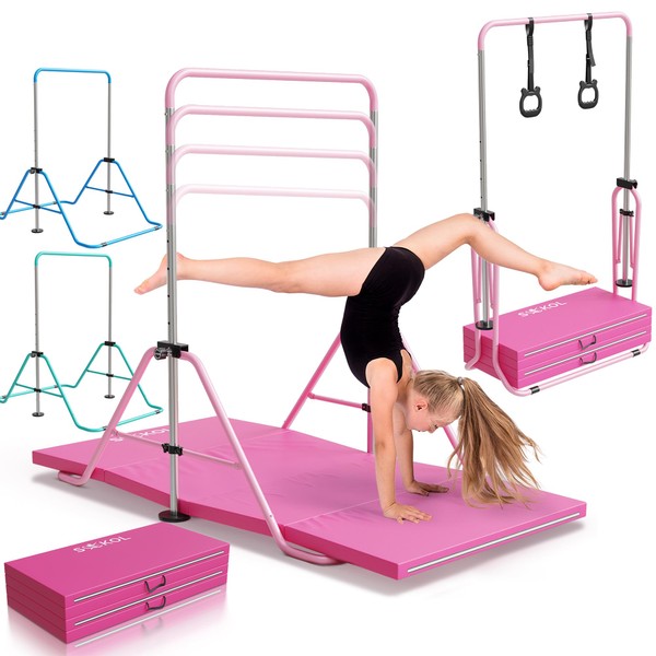 SOKOL Foldable Gymnastics Bar with Mat - 6 Height Adjustable