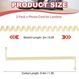 PATIKIL 2 Pack Phone Cord for Landline, 6.6 Feet(Coiled 1.3 Feet) RJ9/RJ10 4P4C Landline Handset Cord Universal Telephone Phone Cable for Telephone Handset Accessory, Beige