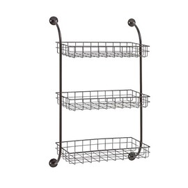 Deco 79 Metal 3 Shelves Wall Shelf with Suspended Baskets, 21" x 10" x 34", Black