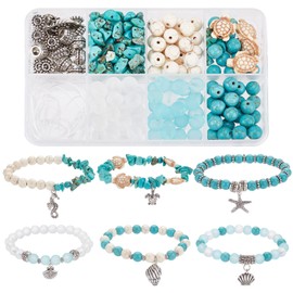 SUNNYCLUE 6pcs in 1 Box 8mm Summer Ocean Turtle Charm Bracelet Ocean Sea Star Star Beads Bracelet Sea Beads Turtle Bracelet Sea Life Power Stone Turtle Design Hawaiian Bracelet Hawaiian Bracelet