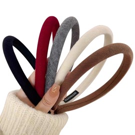 MOTIBACK 5PCS Non Slip Headbands，0.78 inch Padded Headbands for Girls Women’s Cute Solid Ribbed Head Bands Elastic Hair Bands Fashion Hair Accessories