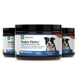 Ultimate Pet Nutrition Nutra Thrive Canine, 40-in-1 Nutritional Powder Supplement for Dogs with Digestion and Immune Support, Vitamins, Minerals, Probiotics, Enzymes, 30 Scoops (Pack of 3)