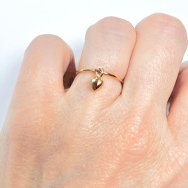 Heart Charm Ring, Puffed Heart Charm Ring,14K Gold Filled Band, Textured Smooth Thin Band, Custom Length 4 5 6 7 8, April Birthstone, Jewelry Inspirations