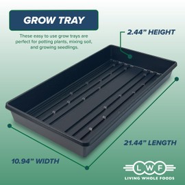 Living Whole Foods 10 Plant Growing Trays (No Drain Holes) - 20" x 10" - Perfect Garden Seed Starter Grow Trays: for Seedlings, Indoor Gardening, Growing Microgreens, Wheatgrass & More - Soil or Hydroponic