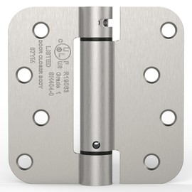 Treasem 1 Pack Self Closing Door Hinge, 4 Inch Spring Loaded Door Hinge, Adjustable Tension with 5/8'' Radius Corners, for Garage, Front, Back Doors, Left and Right Hand, UL Listed, Satin Nickel