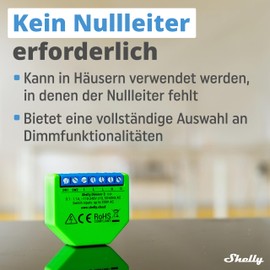 Shelly Shelly Dimmer 2, Intelligenter Wlan Dimmer, Kein Neutralleiter n?tig, Hausautomatisierung, Kompatibel mit Alexa & Google Home, iOS Android App, Kein Hub erforderlich, Dimmbare Lichter (4 Stck)